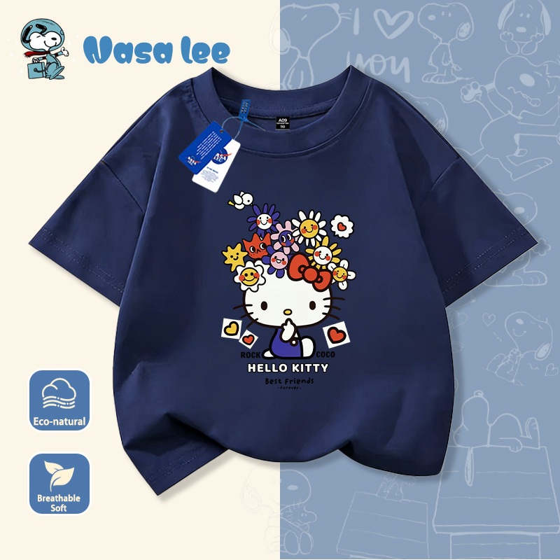 Áo Thun Ngắn Tay Hello Kitty Cho Bé Gái Chất Liệu Cotton 100%
