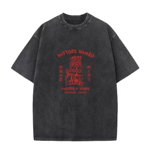 Áo Thun Cổ Tròn họa tiết Hattori Hanzo và Sushi, vải cotton vintage thoáng mát cho mùa hè