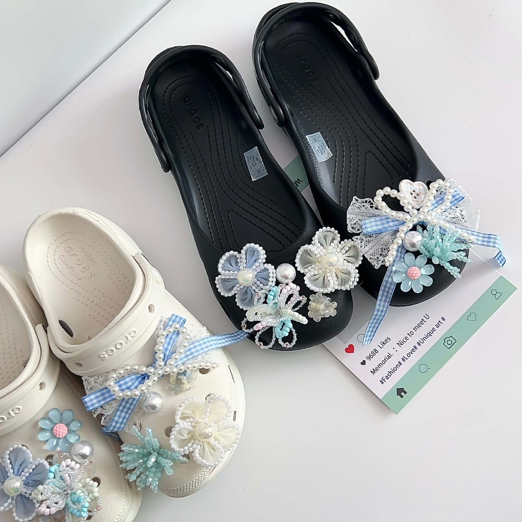 10 Chiếc Bé Gái Tắc Sandal Giày DIY Quyến Rũ Phong Cách Cổ Tích Nơ Xanh Ngọc Trai Hoa Mặt Dây Chuyền Nút Lỗ Giày Trang Trí Bộ Phụ Kiện Quà Tặng