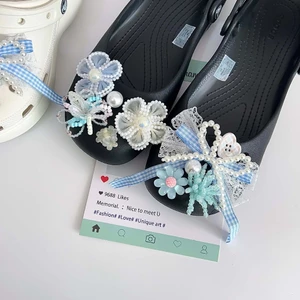10 Chiếc Bé Gái Tắc Sandal Giày DIY Quyến Rũ Phong Cách Cổ Tích Nơ Xanh Ngọc Trai Hoa Mặt Dây Chuyền Nút Lỗ Giày Trang Trí Bộ Phụ Kiện Quà Tặng