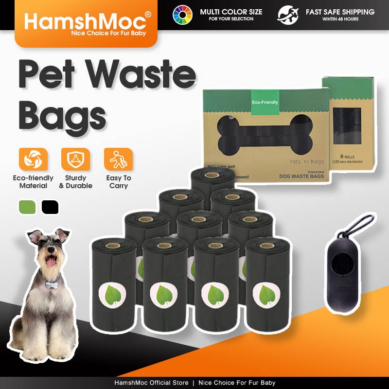 HamshMoc Cuộn túi xử lý chất thải chó phân hủy sinh học, chống rò rỉ, kèm hộp phân phối miễn phí