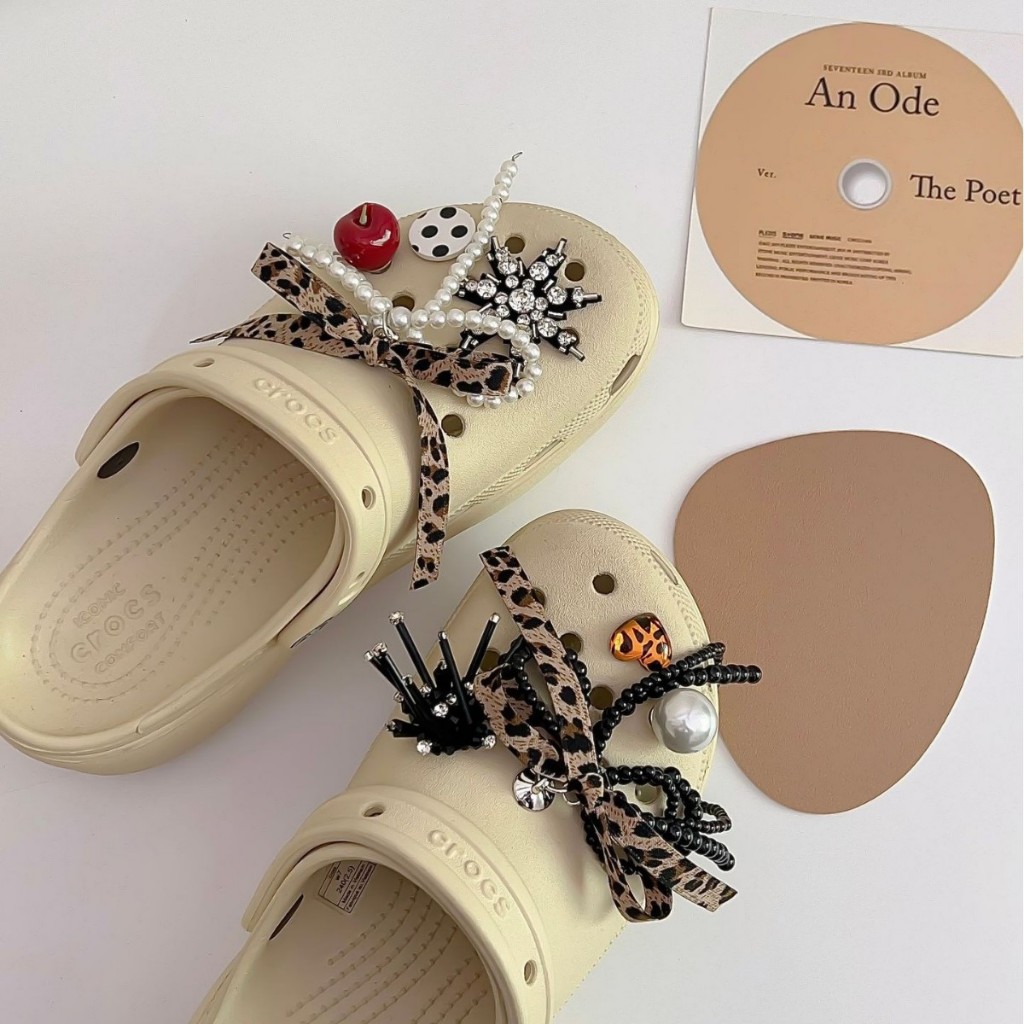 8 Chiếc Giày Nữ DIY Quyến Rũ Retro Họa Tiết Da Báo Nút Bộ Sandal Giày Trang Trí Phụ Kiện