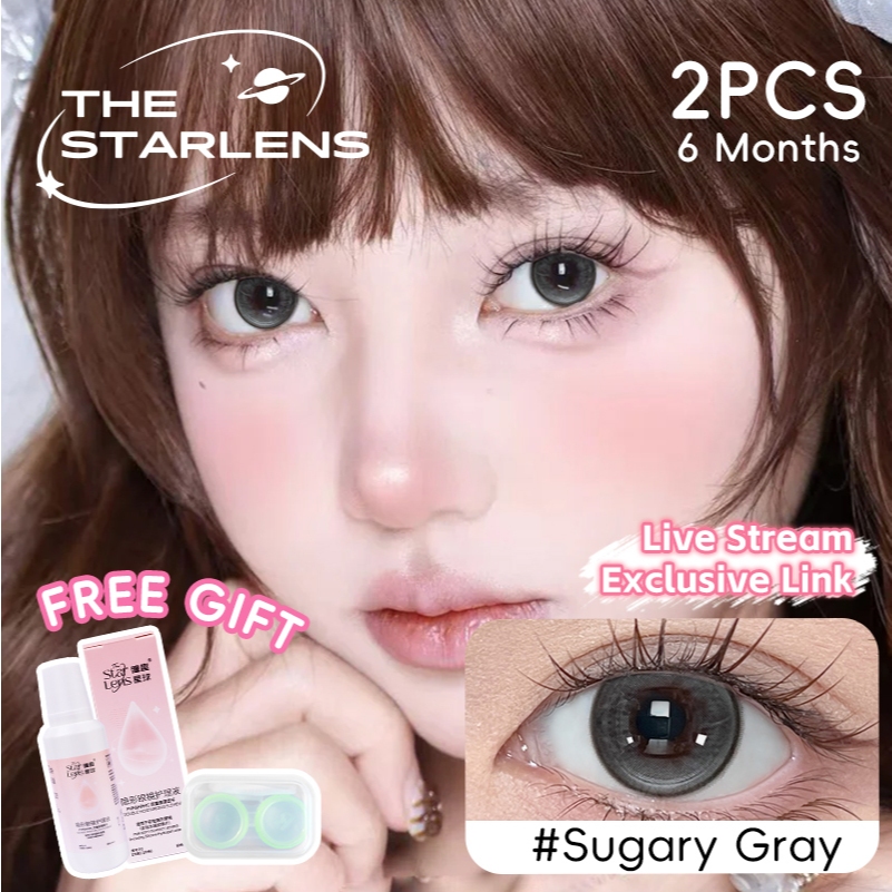 Kính áp tròng Starlens màu tím Sugary Gray lens cận 6 tháng DIA 14.2mm có độ (0-8) 1 cặp