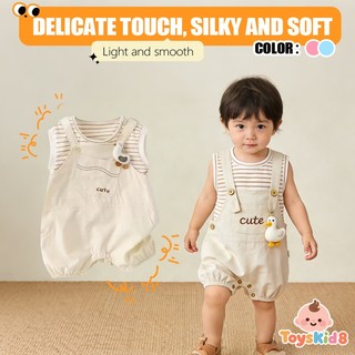 0-24M Bé Trai Mùa Hè Áo Liền Quần Màu Be Sọc Giả Hai Mảnh Cotton Mềm Mại Sơ Sinh Body Có Vịt Trang Trí