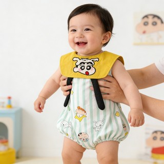 0-24M Bé Trai Mùa Hè Crayon Shinchan Áo Liền Quần Sọc In Hình Cotton Mềm Mại Sơ Sinh Body Có Mũ Tất Bộ