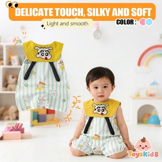 0-24M Bé Trai Mùa Hè Crayon Shinchan Áo Liền Quần Sọc In Hình Cotton Mềm Mại Sơ Sinh Body Có Mũ Tất Bộ