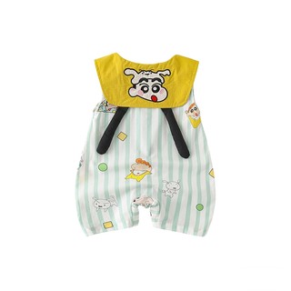 0-24M Bé Trai Mùa Hè Crayon Shinchan Áo Liền Quần Sọc In Hình Cotton Mềm Mại Sơ Sinh Body Có Mũ Tất Bộ