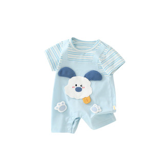 0-24M Bé Trai Mùa Hè Áo Liền Quần Sọc Xanh Giả Hai Mảnh Cotton Mềm Mại Sơ Sinh Body Với Trang Trí Chó Con