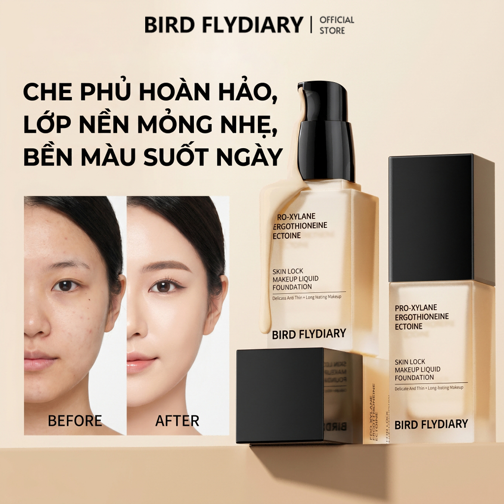 Kem Nền Che Khuyết Điểm Foundation Dưỡng Da Nhạy Cảm Kiềm Dầu Lâu Trôi 12H Không Xuống Tông Tệp Da
