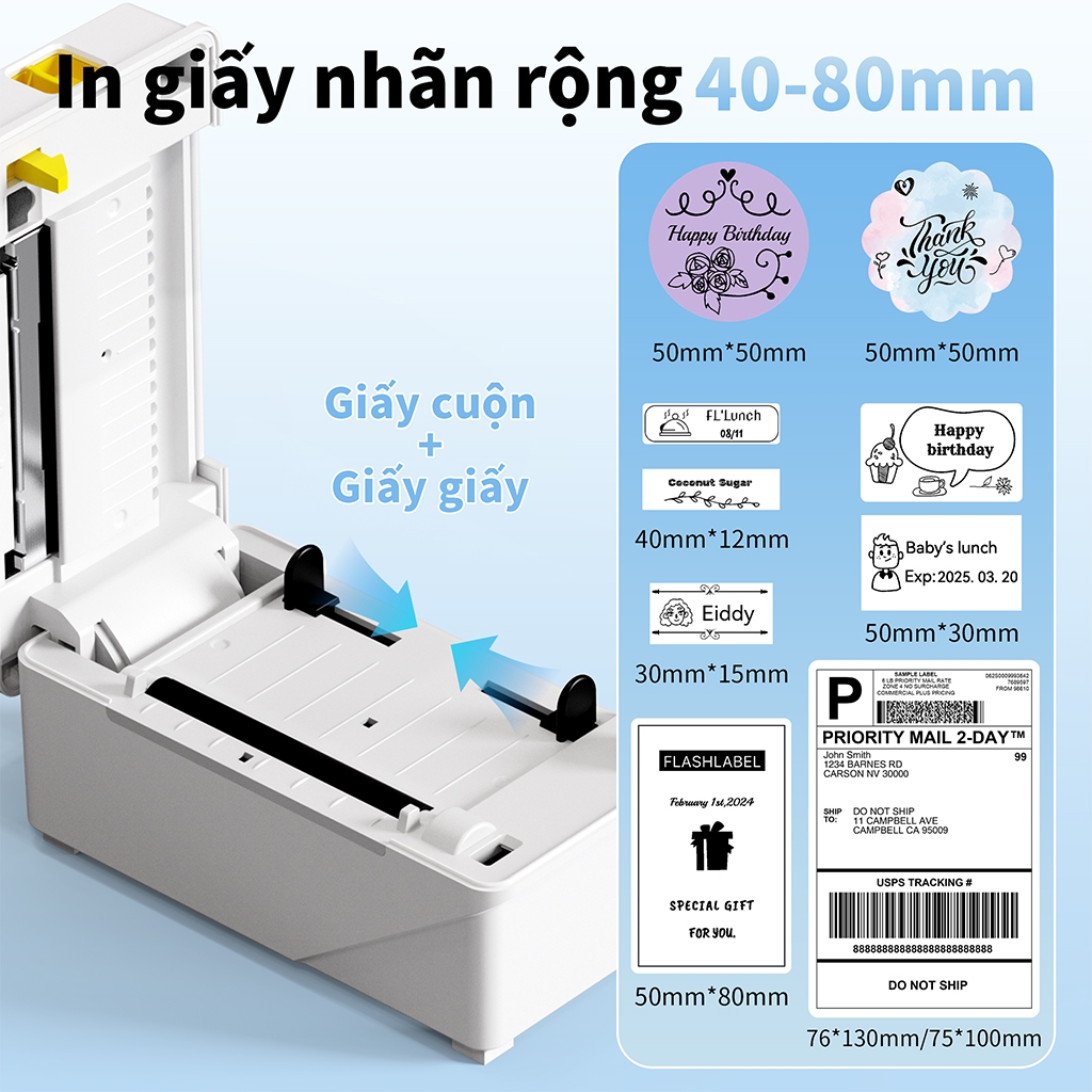 Máy in đơn hàng FlashLabel in từ điện thoại khổ A7 in đơn Shopee,mã vận đơn,phiếu gửi hàng