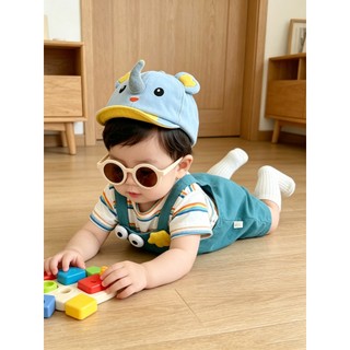 0-24M Bé Trai Áo Liền Quần Teal Giả Hai Mảnh Sọc Cotton Mềm Mại Sơ Sinh Body Có Mũ Voi