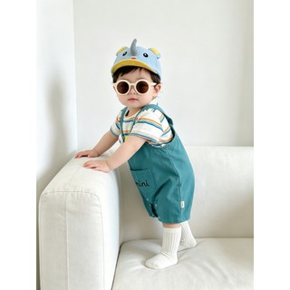 0-24M Bé Trai Áo Liền Quần Teal Giả Hai Mảnh Sọc Cotton Mềm Mại Sơ Sinh Body Có Mũ Voi