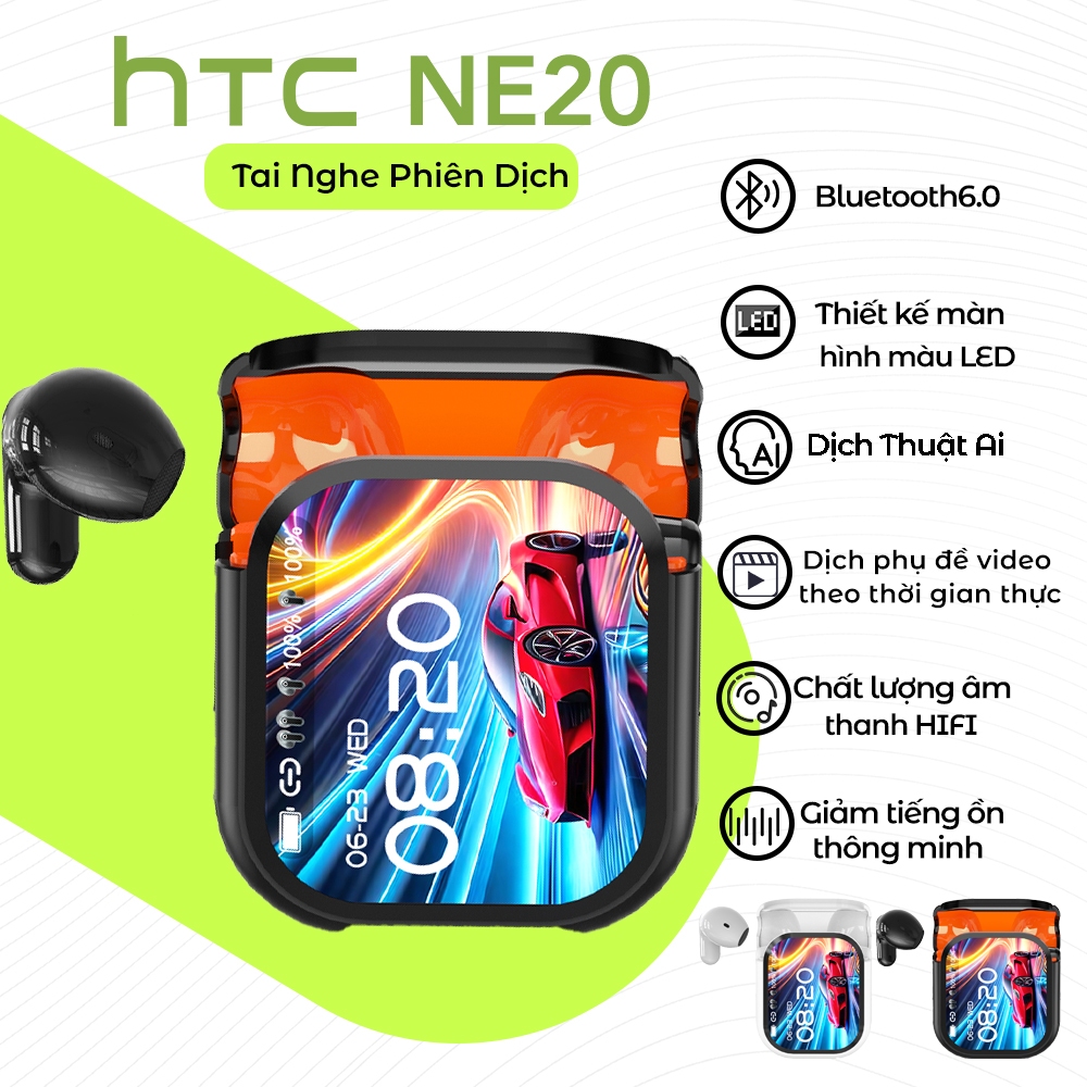 HTC NE20 Hỗ trợ dịch phụ đề video theo thời gian thực  Tai Nghe Phiên Dịch AI Thời Gian Thực 134 Ngôn Ngữ Bluetooth 6.0 Màn Hình Cảm Ứng LED Âm Thanh HiFi Chống Ồn Thông Minh, Chống Nước IPX5  cho IOS / Android / PC | BigBuy360 - bigbuy360.vn