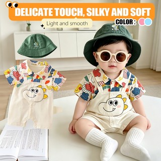 0-24M Bé Trai Mùa Hè Áo Liền Quần Nhiều Màu Sắc In Hình Hoạt Hình Giả Hai Mảnh Cotton Mềm Mại Sơ Sinh Body Với Mũ Xô Khủng Long