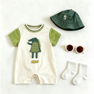 0-24M Bé Trai Mùa Hè Áo Liền Quần Trắng Xanh Tương Phản 3D Cá Sấu Cotton Mềm Mại Sơ Sinh Body Với Khủng Long Mũ Xô