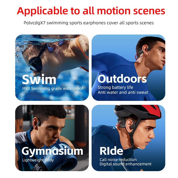 Polvcdg-X7 32G / 8G IPX8 Tai nghe dẫn truyền xương chống nước Tai nghe bơi thể thao Tai nghe Bluetooth không dây thể thao | BigBuy360 - bigbuy360.vn