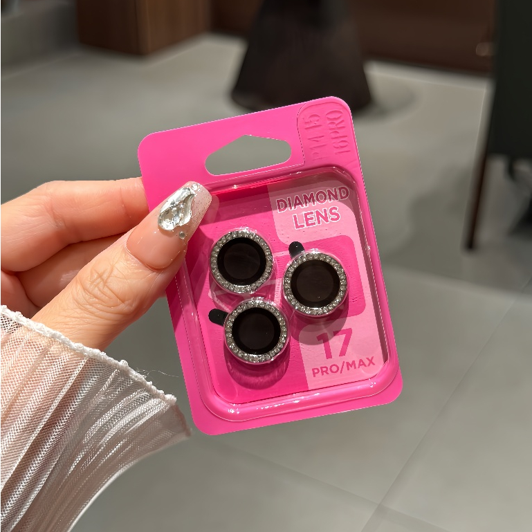 Phim ống kính chia kim cương sáng bóng sành điệu cho iPhone 17 Pro Max 16E 15 Pro 14 Plus 13 Mini 12 11, HD Trong suốt, Chống sốc, Chống bụi & Thời trang