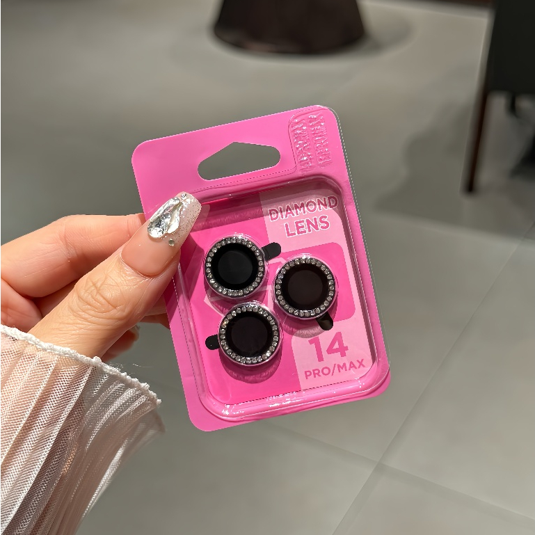 Phim ống kính chia kim cương sáng bóng sành điệu cho iPhone 17 Pro Max 16E 15 Pro 14 Plus 13 Mini 12 11, HD Trong suốt, Chống sốc, Chống bụi & Thời trang