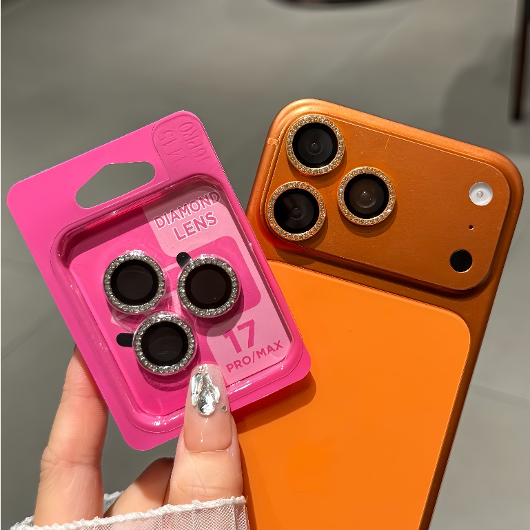 Phim ống kính chia kim cương sáng bóng sành điệu cho iPhone 17 Pro Max 16E 15 Pro 14 Plus 13 Mini 12 11, HD Trong suốt, Chống sốc, Chống bụi & Thời trang