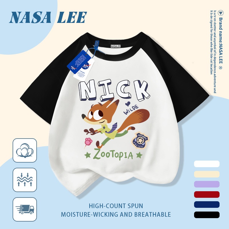 【Giao hàng trong ngày】 Áo thun trẻ em NASA cotton trắng thoáng khí in hình cáo thời trang, tay ngắn thoải mái cho bé 3-16 tuổi cả trai và gái.