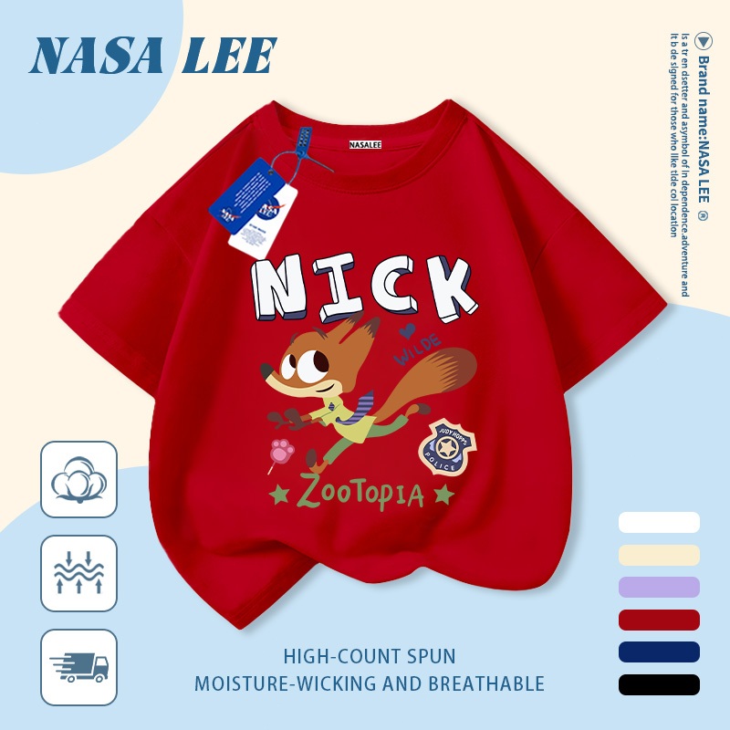 【Giao hàng trong ngày】 Áo thun trẻ em NASA cotton trắng thoáng khí in hình cáo thời trang, tay ngắn thoải mái cho bé 3-16 tuổi cả trai và gái.