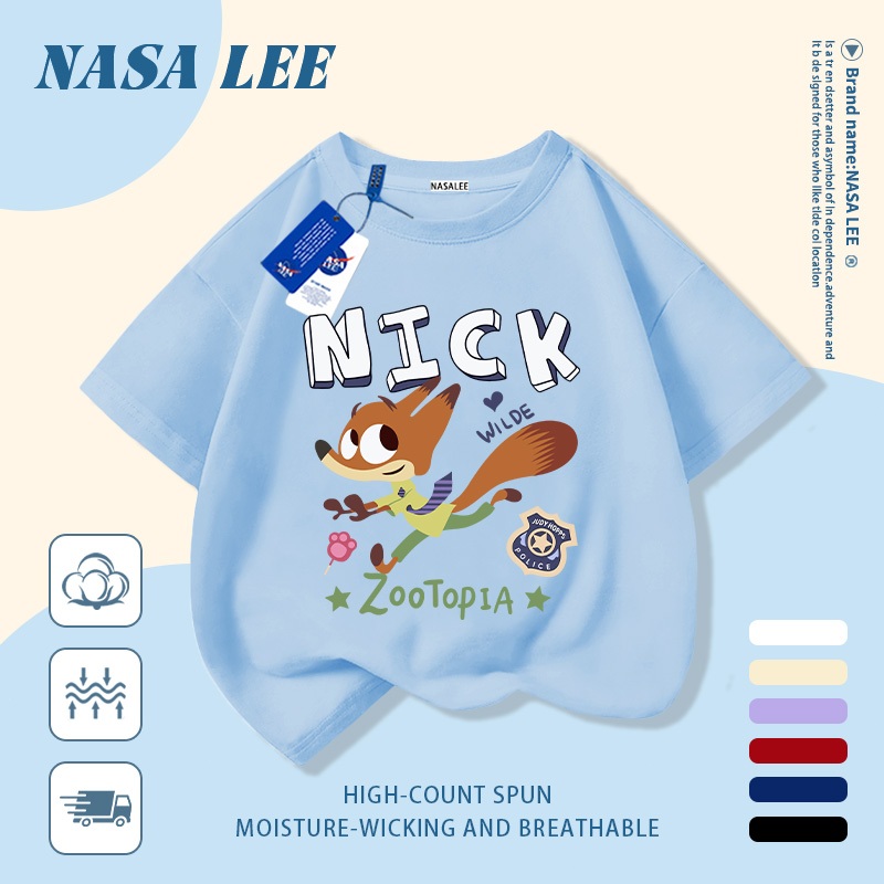 【Giao hàng trong ngày】 Áo thun trẻ em NASA cotton trắng thoáng khí in hình cáo thời trang, tay ngắn thoải mái cho bé 3-16 tuổi cả trai và gái.