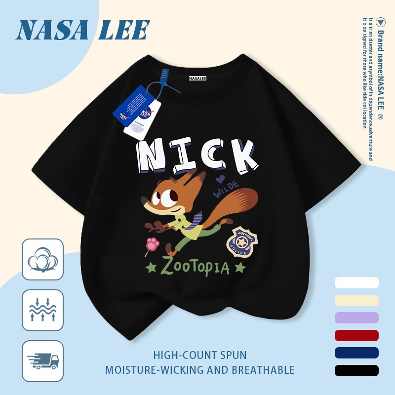 【Giao hàng trong ngày】 Áo thun trẻ em NASA cotton trắng thoáng khí in hình cáo thời trang, tay ngắn thoải mái cho bé 3-16 tuổi cả trai và gái.
