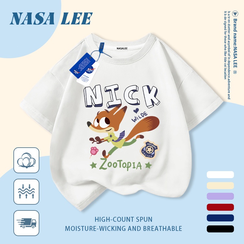 【Giao hàng trong ngày】 Áo thun trẻ em NASA cotton trắng thoáng khí in hình cáo thời trang, tay ngắn thoải mái cho bé 3-16 tuổi cả trai và gái.