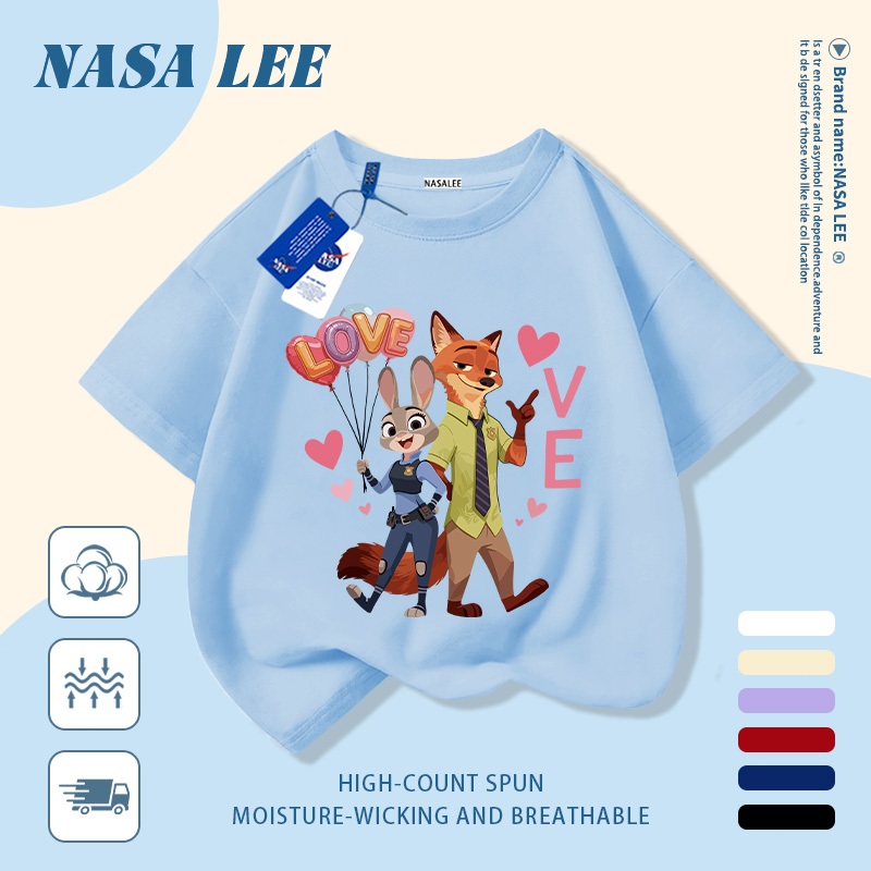 【Giao hàng trong ngày】 Áo thun trẻ em NASA cotton trắng thoáng khí in hình cáo và thỏ thời trang, tay ngắn thoải mái cho bé 3-16 tuổi cả trai và gái.