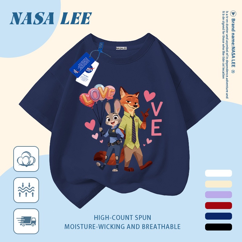 【Giao hàng trong ngày】 Áo thun trẻ em NASA cotton trắng thoáng khí in hình cáo và thỏ thời trang, tay ngắn thoải mái cho bé 3-16 tuổi cả trai và gái.