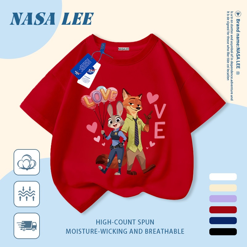 【Giao hàng trong ngày】 Áo thun trẻ em NASA cotton trắng thoáng khí in hình cáo và thỏ thời trang, tay ngắn thoải mái cho bé 3-16 tuổi cả trai và gái.