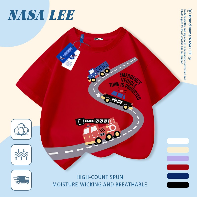 【Giao hàng trong ngày】 Áo thun trẻ em NASA cotton trắng thoáng khí in hình ô tô và đường phố thời trang, tay ngắn thoải mái cho bé 3-16 tuổi cả trai và gái.