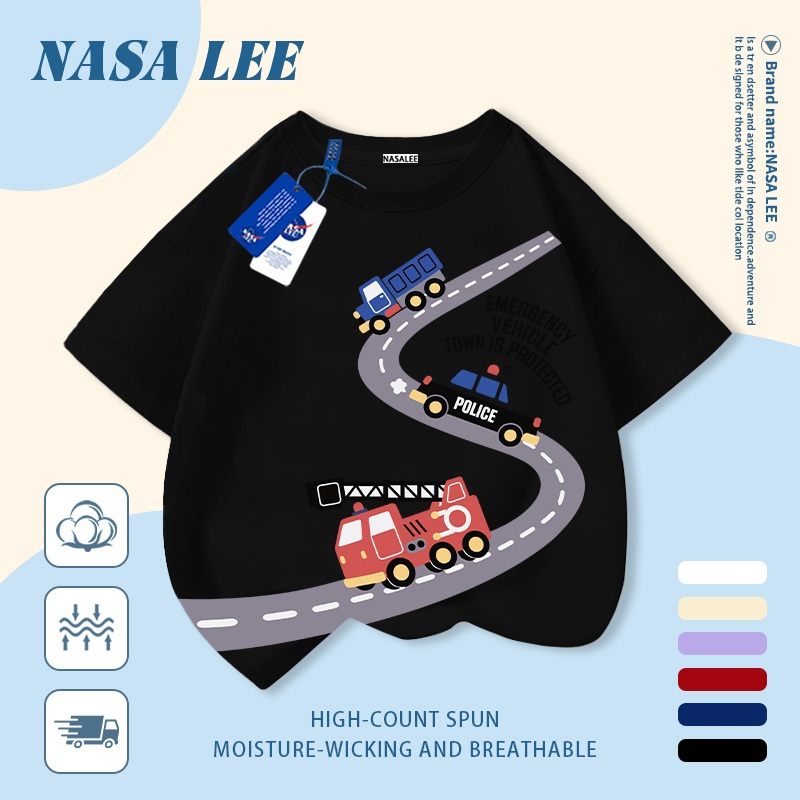 【Giao hàng trong ngày】 Áo thun trẻ em NASA cotton trắng thoáng khí in hình ô tô và đường phố thời trang, tay ngắn thoải mái cho bé 3-16 tuổi cả trai và gái.