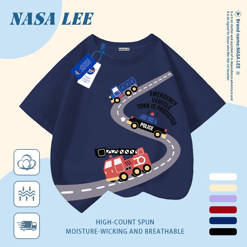 【Giao hàng trong ngày】 Áo thun trẻ em NASA cotton trắng thoáng khí in hình ô tô và đường phố thời trang, tay ngắn thoải mái cho bé 3-16 tuổi cả trai và gái.