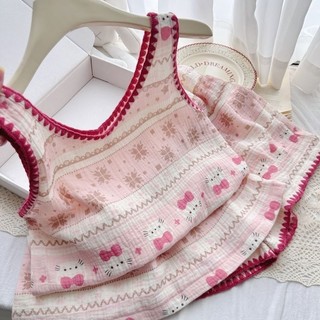 Bộ đồ ngủ nữ in vest ren mát mẻ cho mùa hè
