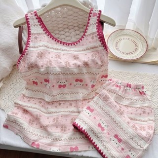 Bộ đồ ngủ nữ in vest ren mát mẻ cho mùa hè