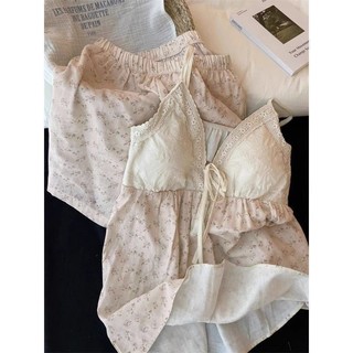 Hoa có đệm ngực treo đồ ngủ nữ Bộ viền ren cổ chữ V