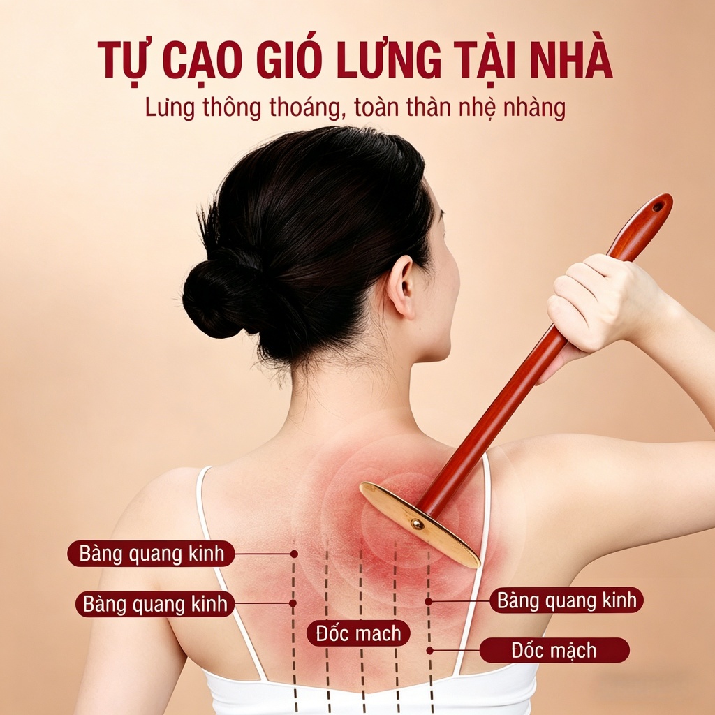 Miếng cạo gió phong thủy hình Thái Cực bằng đồng (tay cầm dài) – Tự massage toàn thân, cạo sạch gió lưng, kích thích kinh lạc, giảm đau nhức cơ xương khớp an toàn tại nhà.