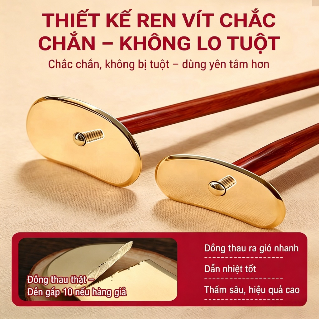 Miếng cạo gió phong thủy hình Thái Cực bằng đồng (tay cầm dài) – Tự massage toàn thân, cạo sạch gió lưng, kích thích kinh lạc, giảm đau nhức cơ xương khớp an toàn tại nhà.