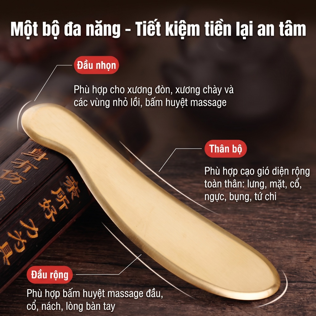 Bảng Cạo Gió Chính Hãng Đồng Thau Nguyên Chất - Cạo Gió Toàn Thân Hiệu Quả - Có Hổ Talisman Cạo Gió Lưng Cổ Tử Cung - Tiết Kiệm Sức