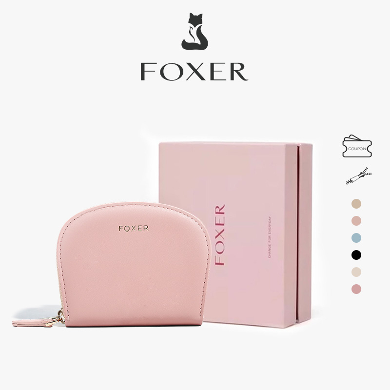 FOXER Ví Nữ Túi Tiền Bóp Nữ Nhiều Ngăn Hình Vỏ Sò Nhỏ Chất Liệu Da Thật Nơi Cất Giữ Tiền Xu