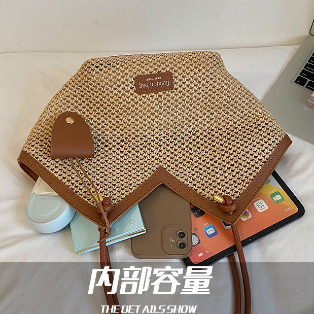 Túi tote dệt rơm sức chứa lớn, đeo vai, phong cách mới