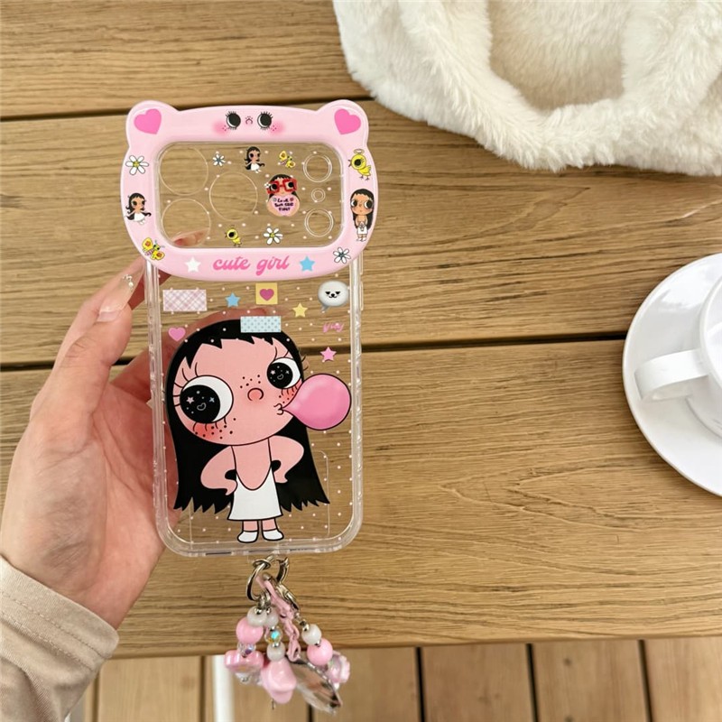 IPhone 17 Pro max Cô gái thổi bong bóng họa tiết TPU materia IMD quá trình Vỏ điện thoại