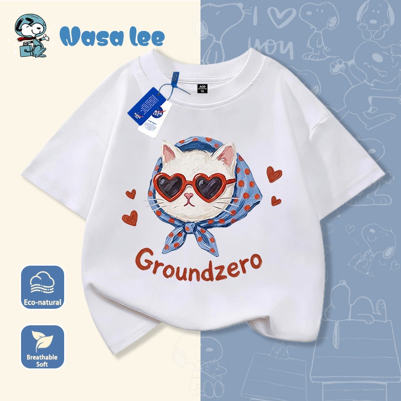 Áo phông tay ngắm trẻ em Nasa phối màu thời thượng, chất liệu cotton thoáng mát, kiểu dáng Hàn Quốc, áo thun bé gái mùa hè dành cho trẻ từ 3-14 tuổi