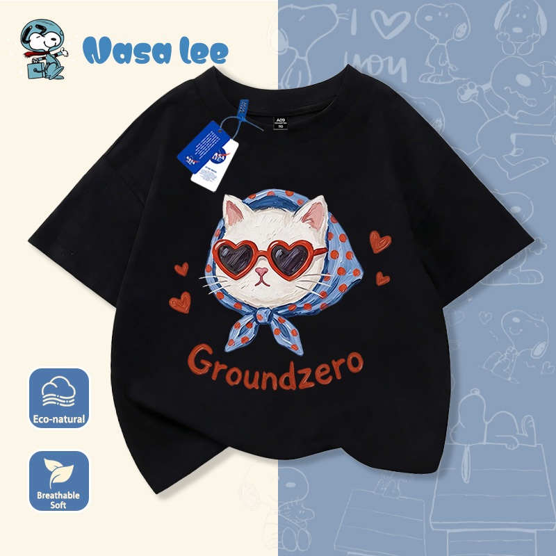 Áo phông tay ngắm trẻ em Nasa phối màu thời thượng, chất liệu cotton thoáng mát, kiểu dáng Hàn Quốc, áo thun bé gái mùa hè dành cho trẻ từ 3-14 tuổi