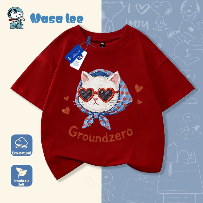 Áo phông tay ngắm trẻ em Nasa phối màu thời thượng, chất liệu cotton thoáng mát, kiểu dáng Hàn Quốc, áo thun bé gái mùa hè dành cho trẻ từ 3-14 tuổi