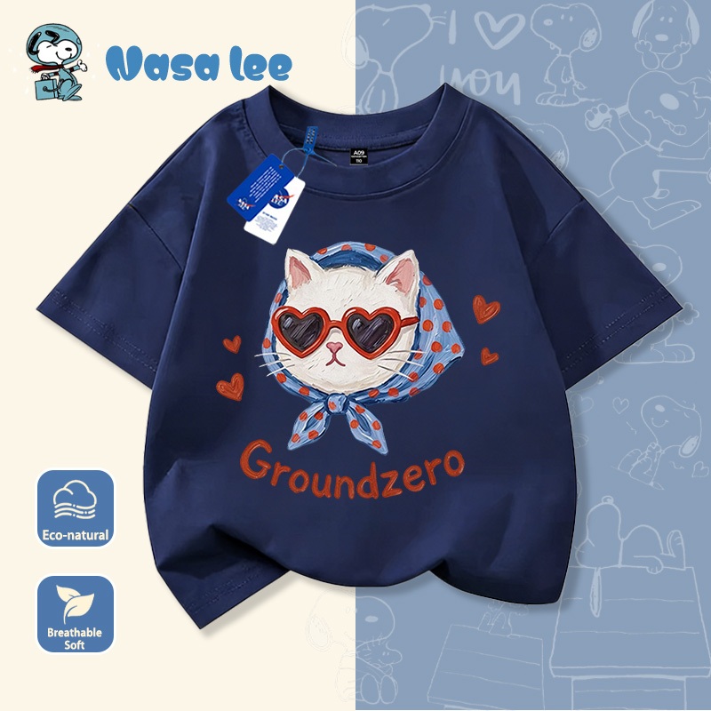 Áo phông tay ngắm trẻ em Nasa phối màu thời thượng, chất liệu cotton thoáng mát, kiểu dáng Hàn Quốc, áo thun bé gái mùa hè dành cho trẻ từ 3-14 tuổi