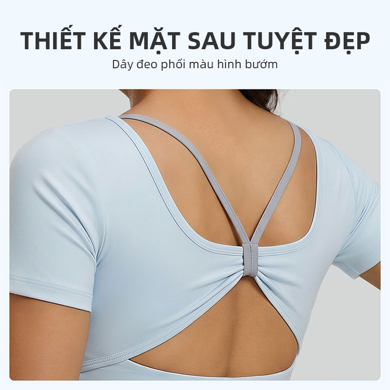FUYOGI Áo Thể Thao Tay Ngắn Cho Nữ, Thiết Kế Thoáng Khí Tích Hợp Áo Ngực, Phù Hợp Chạy Bộ Và Yoga
