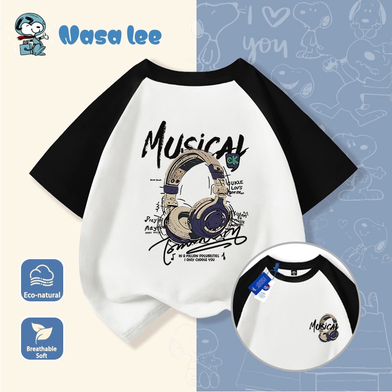 Áo phông tay ngắn in hình nhạc hip-hop phong cách đường phố, chất liệu cotton mùa hè, hàng mới năm 2026, áo thun trẻ em