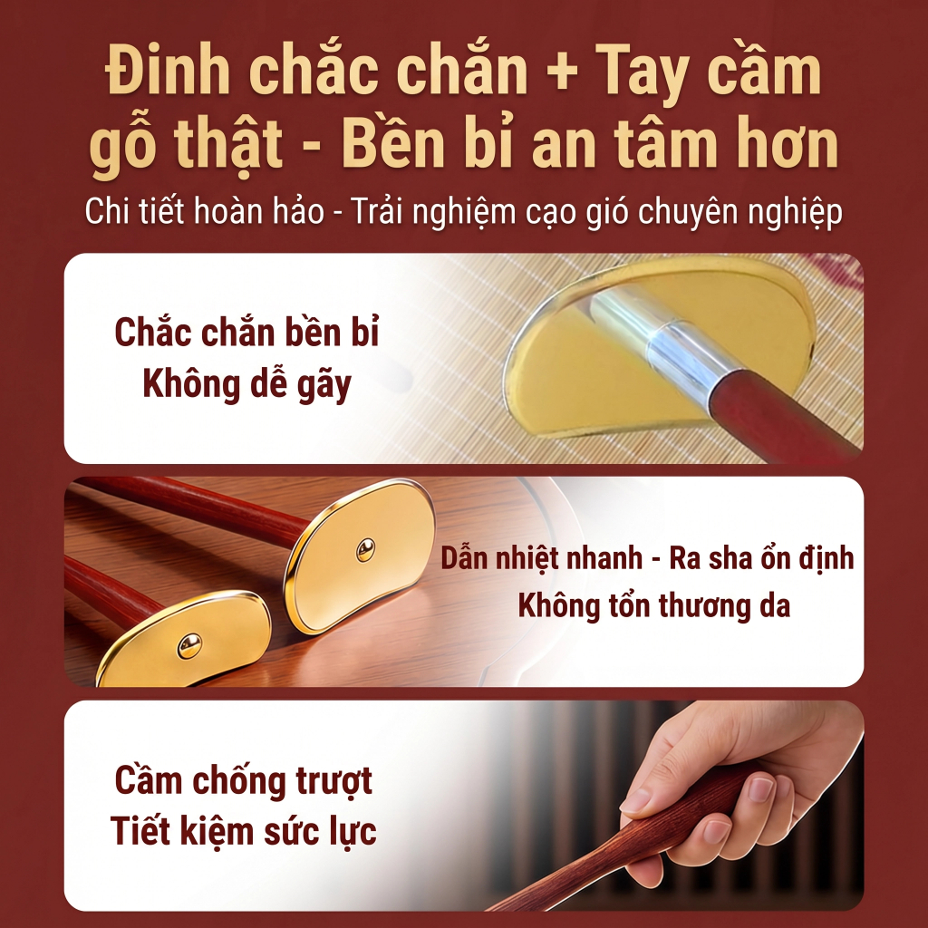 Dụng cụ cạo gió bằng đồng đúc Thái Cực tay cầm dài – Hỗ trợ tự massage lưng, vai gáy, thông kinh lạc, giảm mỏi cơ, đau nhức xương khớp.